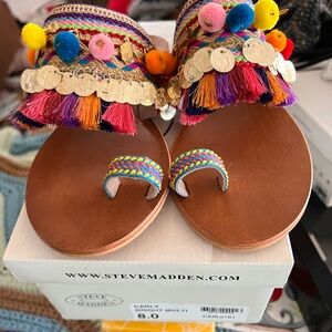 SOLD!! Steve Madden Multicolor Pom Pom and Gold Coin Sandals